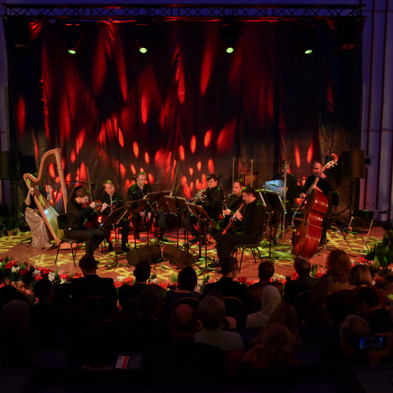 muzycy klasyczni na oświetlonej scenie