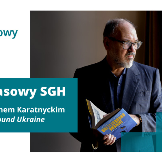 grafika przedstawiająca zdjecie mężczyzny, po lewej logo SGH oraz na turkusowym tle napis: 7. Klub Prasowy SGH