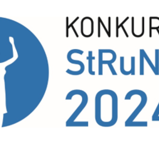 grafika: na białym tle logo w niebieskim okręgu postac białej tancerki, obo napis: konkurs Struna 2024