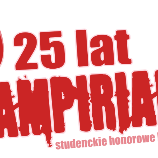 na szaro-białej szachownicy czerwony napis 25 lat WAMPIRIADA