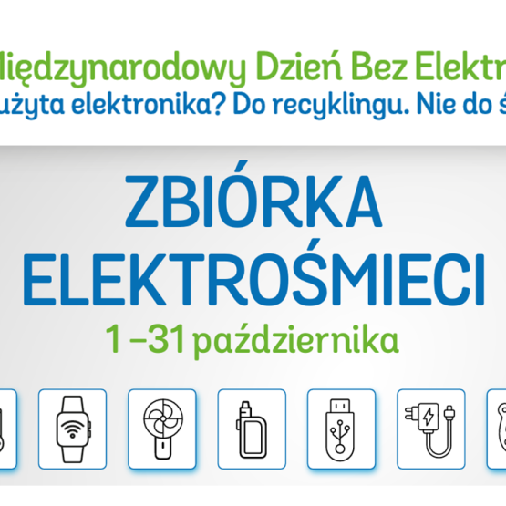 na białym tle niebieski napis: Zbiórka elektrośmieci