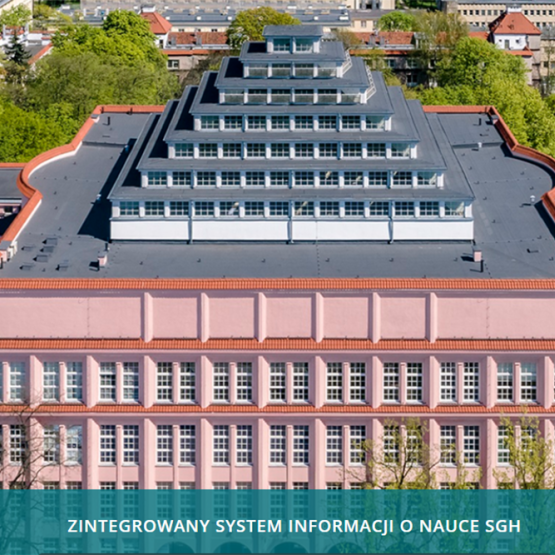 na tle budynku głównego SGH napis na zielonym tle Zintegrowany System  Informacji o Nauce SGH