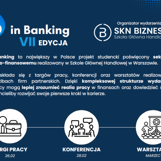 na granatowym tle logo B in Banking oraz tekst
