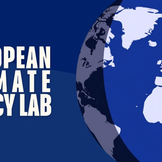 na niebieskim tle fragment kuli ziemskiej, po lewej stronie napis European Climate Policy Lab