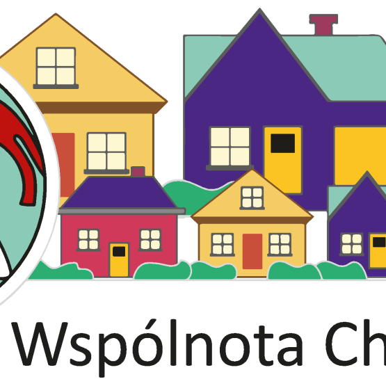 na białym tle kilka kolorowych domków i napis "katolicka Wspólnota Chleb Życia"