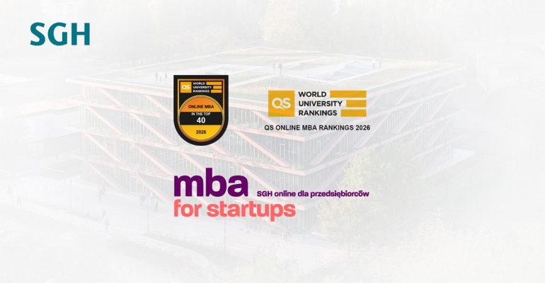 grafika przedstawiająca loga i napis mba for Startups na tle zdjęcia budynku 