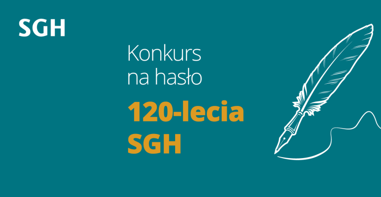 na zielonym tle gęsie pióro i napis Konkurs na hasło 120-lecia uczelni