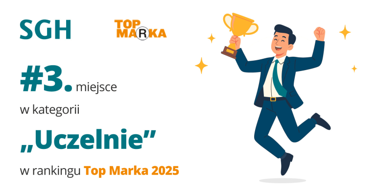 na grafice logo SGH, informacja o 3 miejscu i ludzik z pucharem