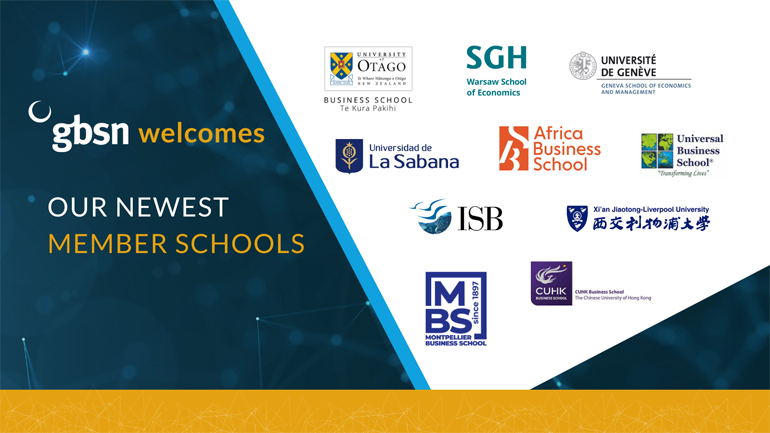 grafika z umieszczonymi logotypami uczelni z sieci Global Business School Network