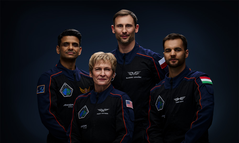 Ax-4 crew: Tibor Kapu, Peggy Whitson, Sławosz Uznański-Wiśniewski, Shubhanshu Shukla