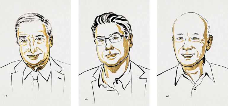 grafika twarzy trzech noblistów z ekonomii 2026