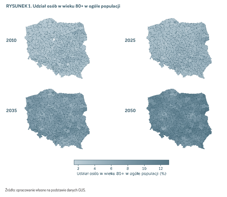rysunek przedstawiający udział osób w wieku 80+ w ogóle populacji (%)