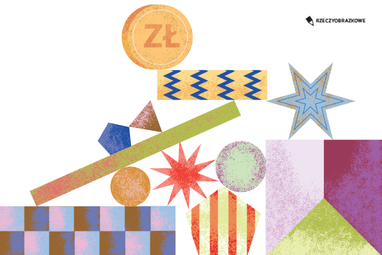 na rysunku kolorowe trójkąty, kwadraty, gwiazdy, linie itp.