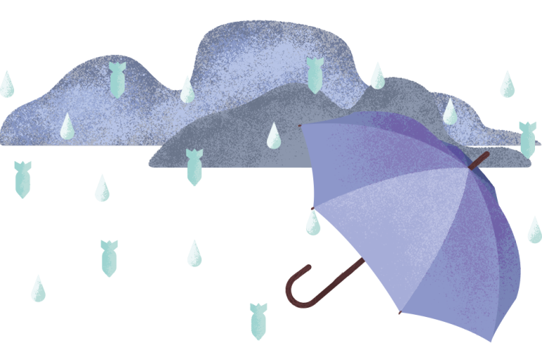 grafika chmur z deszczem i parasolem