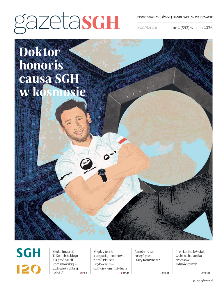 na okładce graficzne przedstawienia stacji kosmicznej i dr. Sławosza Uznańskiego-Wiśniewskiego