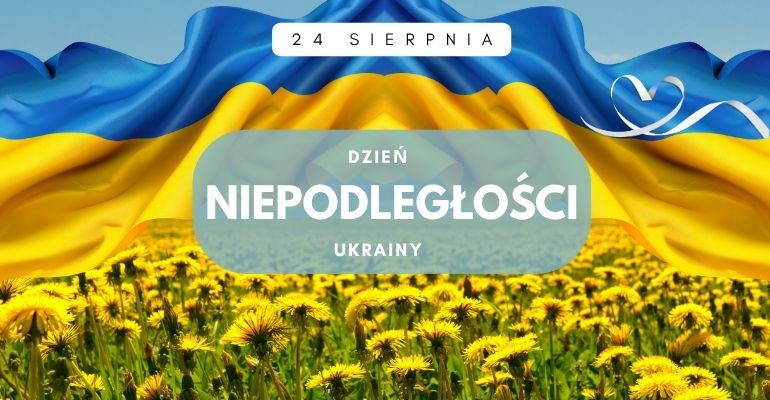 grafika przedstawiająca pole słoneczników i niebo symbolizujące barwy ukraińskiej flagi
