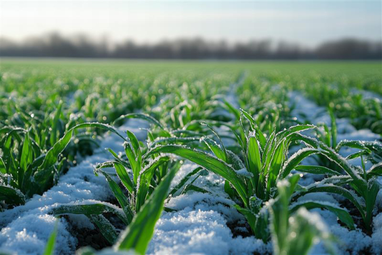 rośliny na polu w śniegu