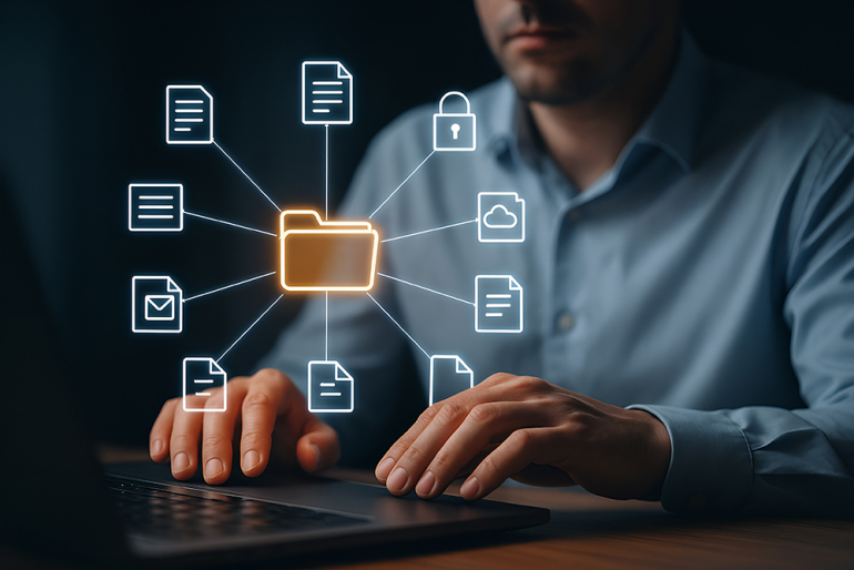 ikony danych na tle osoby