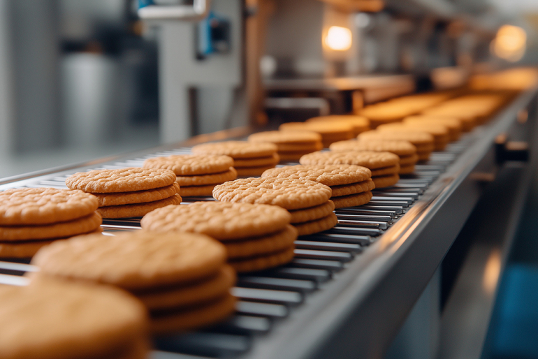 Ciasteczka na taśmie produkcyjnej 