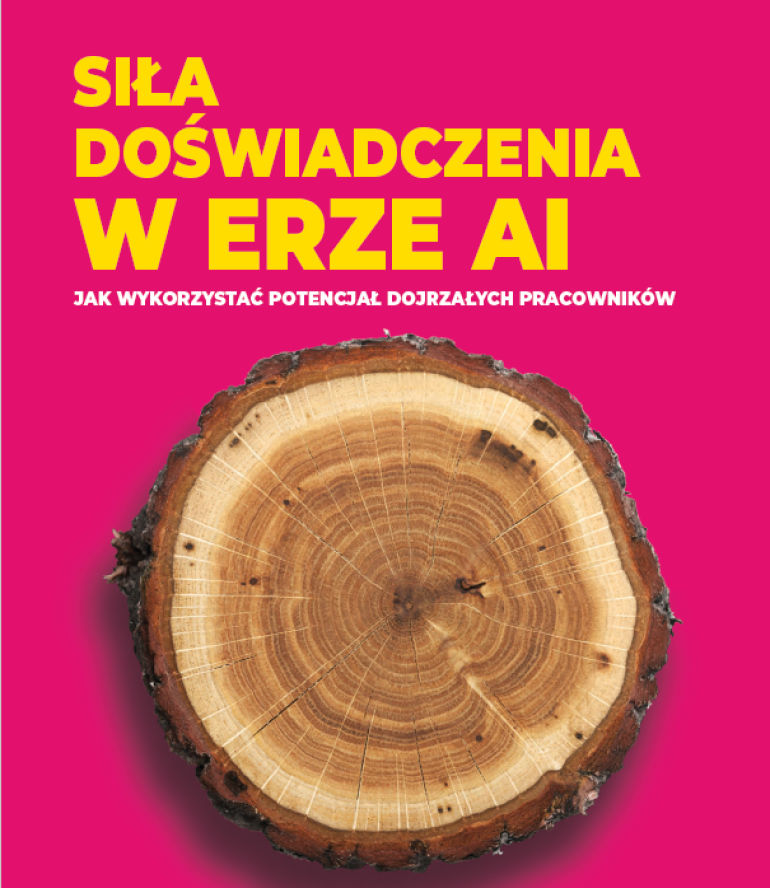 na różowym tle napis Siła doświadczenia w erze AI, pod spodem pień