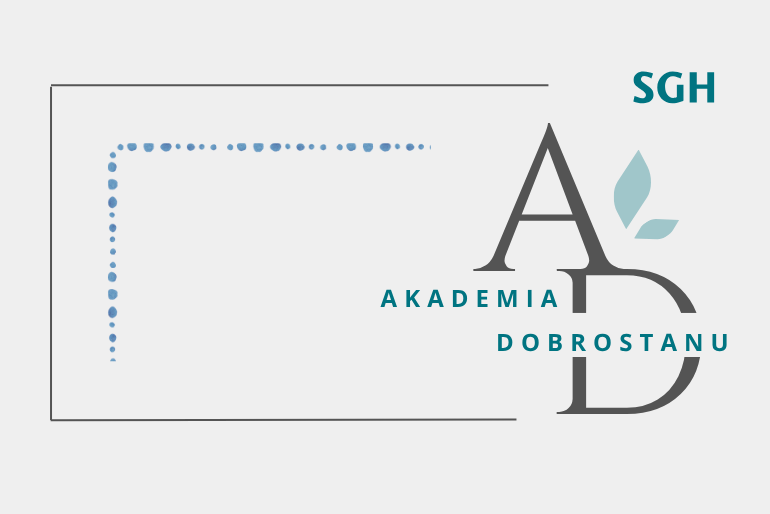 na białym tle napis Akademia Dobrostanu i wielkie drukowane litery A i D