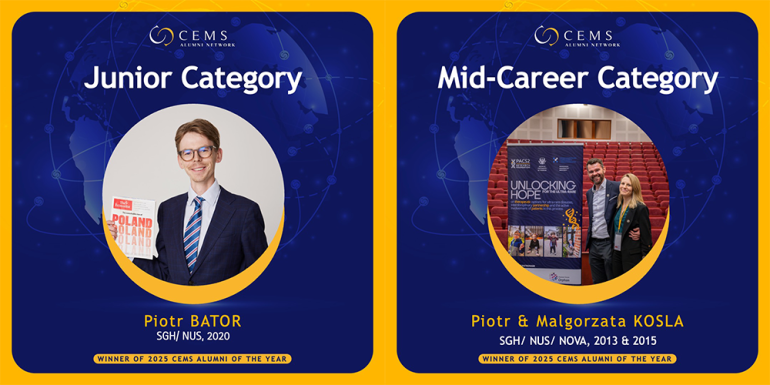 grafika: na granatowym tle w dwóch okrągłych ramkach zdjęcia