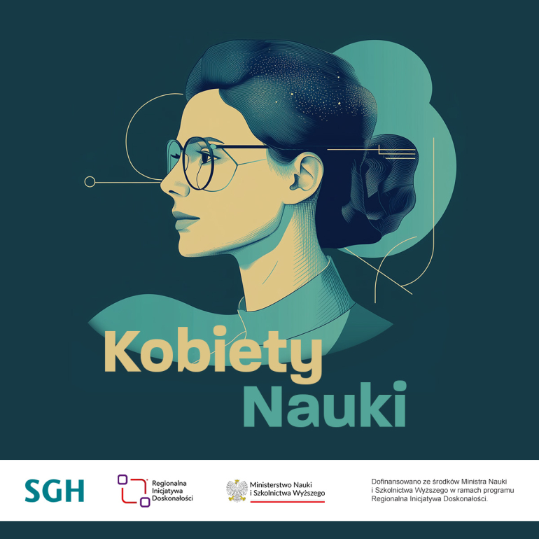 grafika przedstawiająca twarz kobiety naukowca z profilu na ciemnym tle