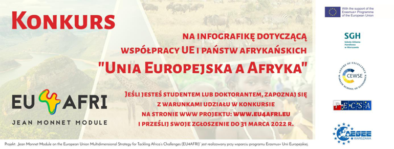 na grafice napis: Konkurs na infografikę dotyczącą współpracu UE i psństw afrykańskich "Unia Europejska a Afryka"
