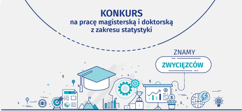 na białym tle elementy graficzne i napis: Konkurs Prezesa GUS na najlepszą pracę magisterską i doktorską z zakresu statystyki 2024