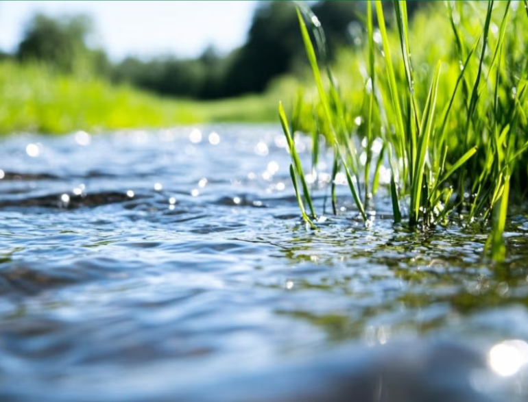 zdjęcie płynącej wody i zielonego nabrzeża
