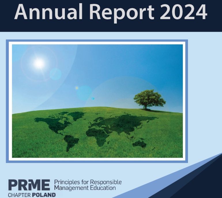 okładka Annual Report 2024 i logo PRME Chapter Poland