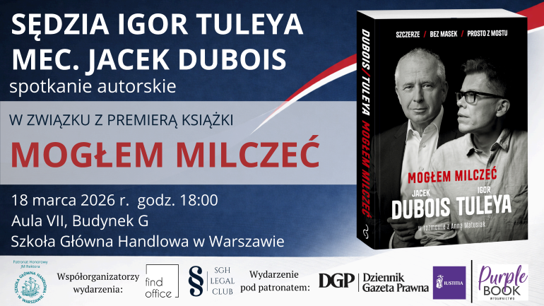 Plakat z zaproszeniem na spotkanie, na plakacie okładka książki "Mogłem milczeć"