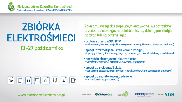 na białym tle grafika dotycząca zbiórki elektrośmieci