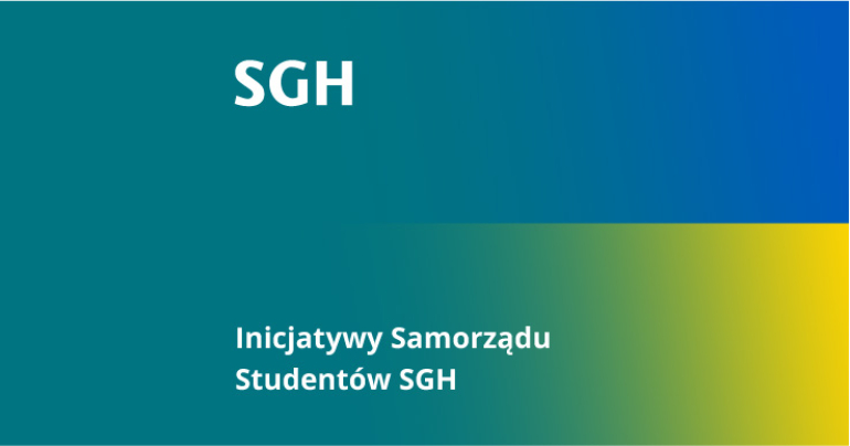 na grafice: zielony kolor SGH przenikający w kolory flagi ukraińskiej z napisem: Inicjatywy Samorządu Studentów SGH