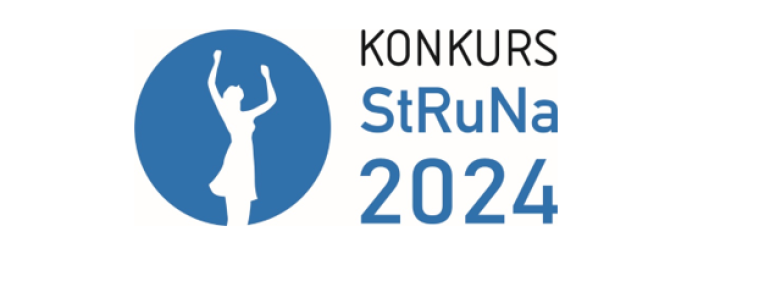 grafika: na białym tle logo w niebieskim okręgu postac białej tancerki, obo napis: konkurs Struna 2024