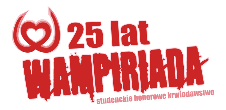 na szaro-białej szachownicy czerwony napis 25 lat WAMPIRIADA