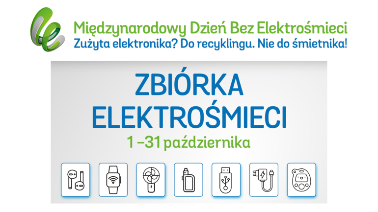 na białym tle niebieski napis: Zbiórka elektrośmieci