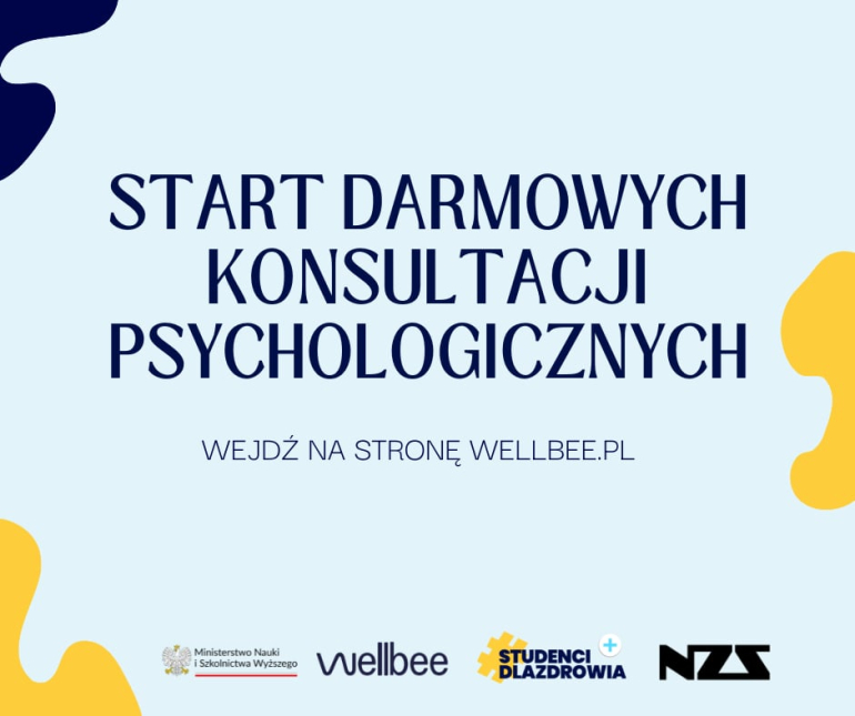 na niemieckim tle napis: Start darmowych konsultacji psychologicznych, na dole loga czterech instytucji