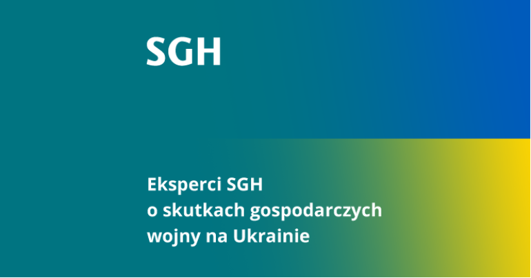 n agrafice zielone tło łączące się z flaga Ukrainy z napisem Eksperci SGH o skutkach gospodarczych wojny na Ukrainie