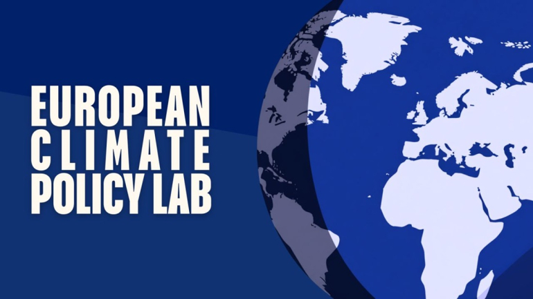 na niebieskim tle fragment kuli ziemskiej, po lewej stronie napis European Climate Policy Lab