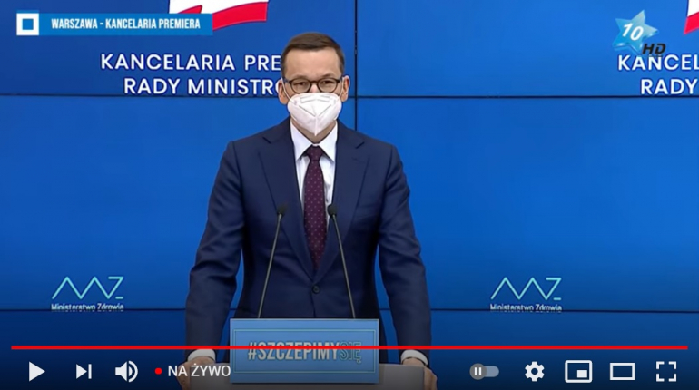 Premier RP Mateusz Morawiecki podczas konferencji prasowej 28 kwietnia 2021
