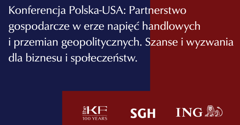granatowo-bordowe tło i na nim biały napis, tytuł konferencji; na dole loga trzech instytucji