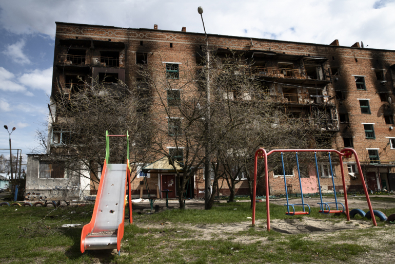 zburzony budynek na Ukrainie